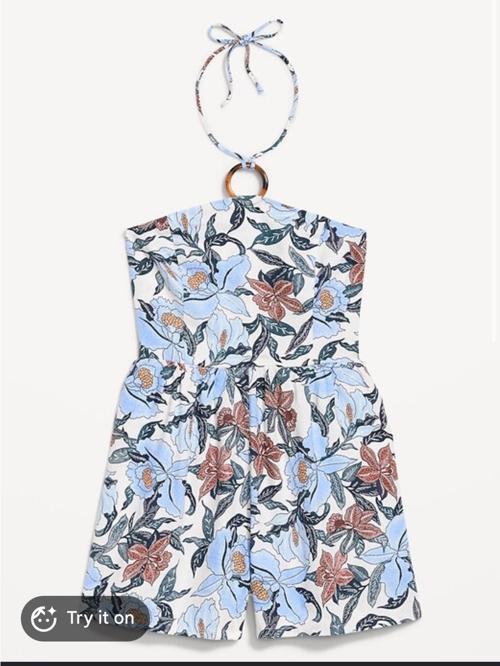Old Navy Linen Blend O-Ring Romper Halter with Blue Floral 3in
